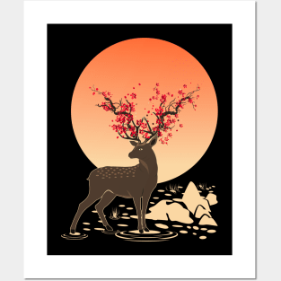 Sakura Deer Spirit | Sika Deer Posters and Art